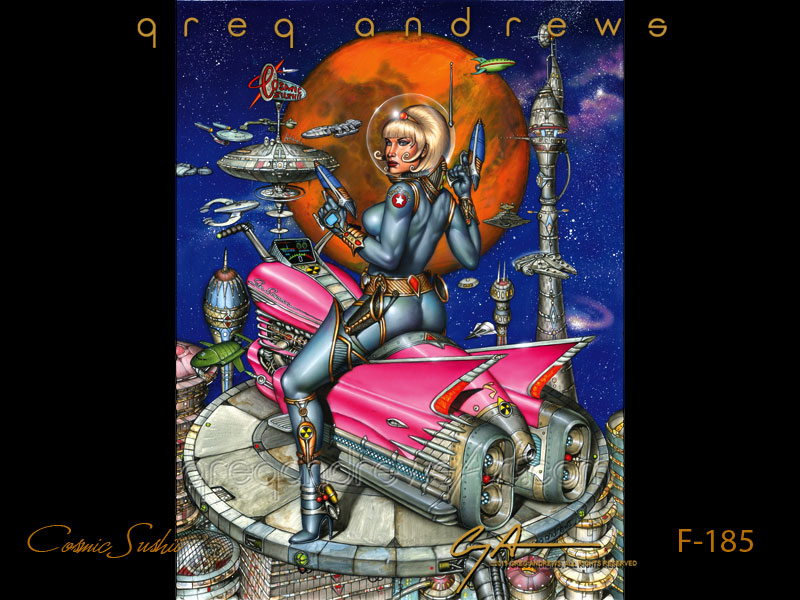 Cosmic Sushii fantasy action pinup art by artist Greg Andrews. Modeled by Genesis Ball Humberger